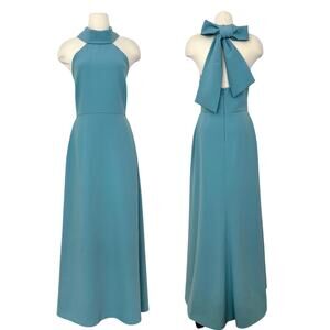 Camilyn Beth Fae Gown Maxi Dress in French Blue Halter Neckline 8 NWT